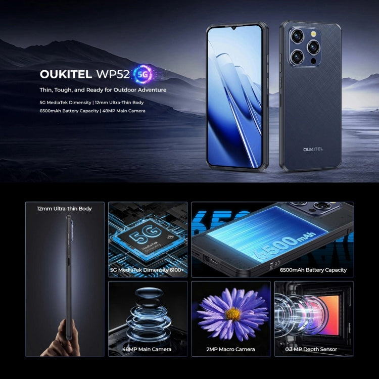 Oukitel WP52 5G Rugged Phone, 4GB+256GB, 6.6 inch Android 14.0 MediaTek Dimensity 6100+ Octa-core 3.0GHz, NFC, OTG, Network: 5G Oukitel WP52 5G Rugged Phone, 4GB+256GB, 6.6 inch Android 14.0 MediaTek Dimensity 6100+ Octa-core 3.0GHz, NFC, OTG, Network: 5G